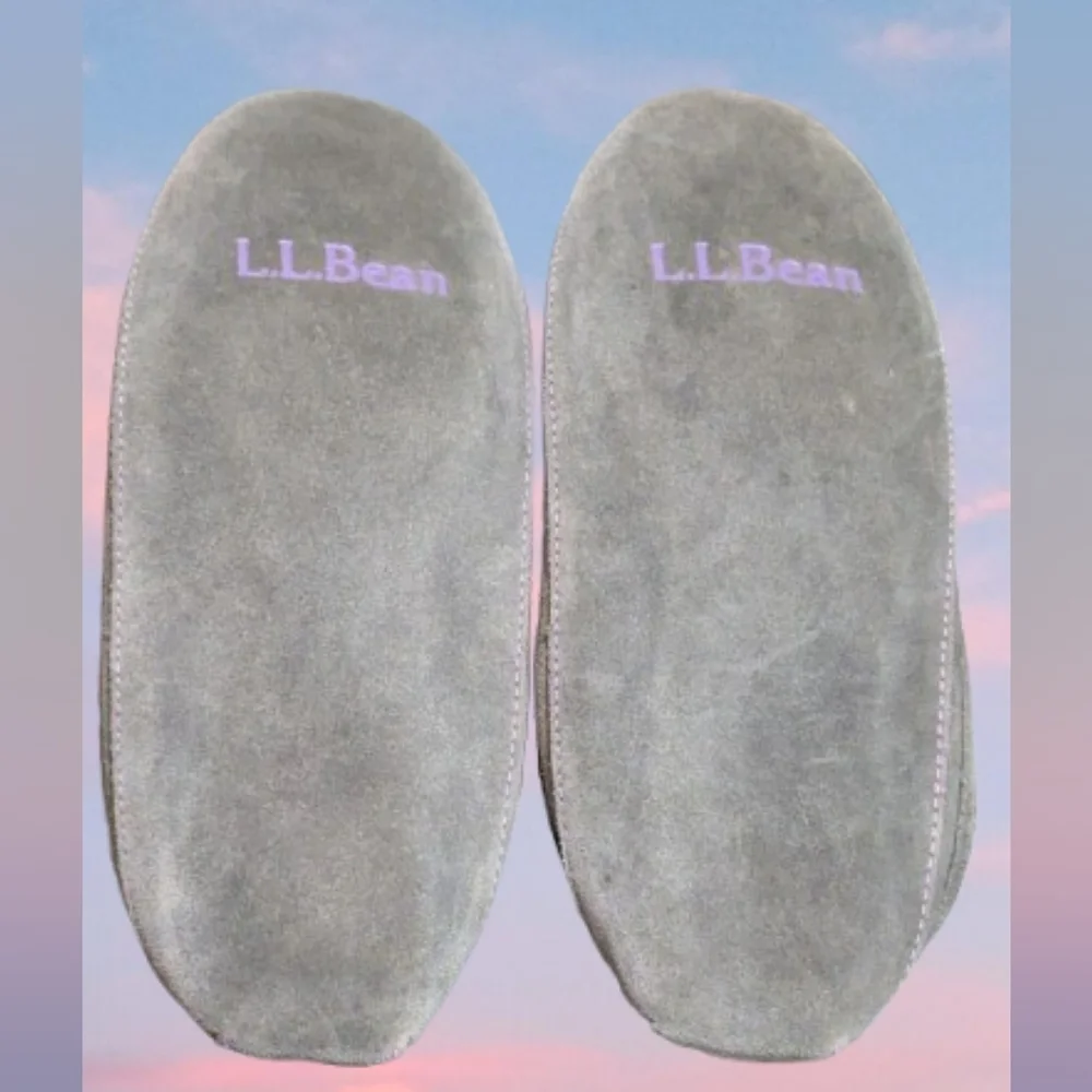 New L.L. Bean Gray Purple Suede Moccasin Slippers Kid's Size 4